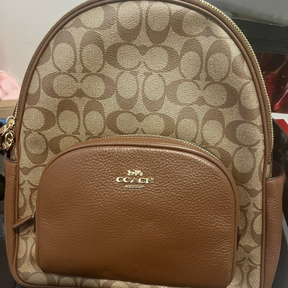 Coach Tan and Brown Signature Backpack